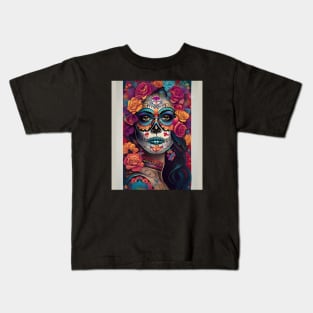 Expressive Sugar Skull Art: Woman in Festive Skull Makeup Kids T-Shirt